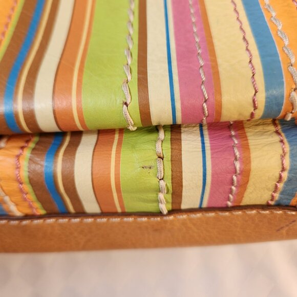 Fossil 100% Leather Beige/ Multicolor Strips Crossbody Bag - Picture 15 of 16